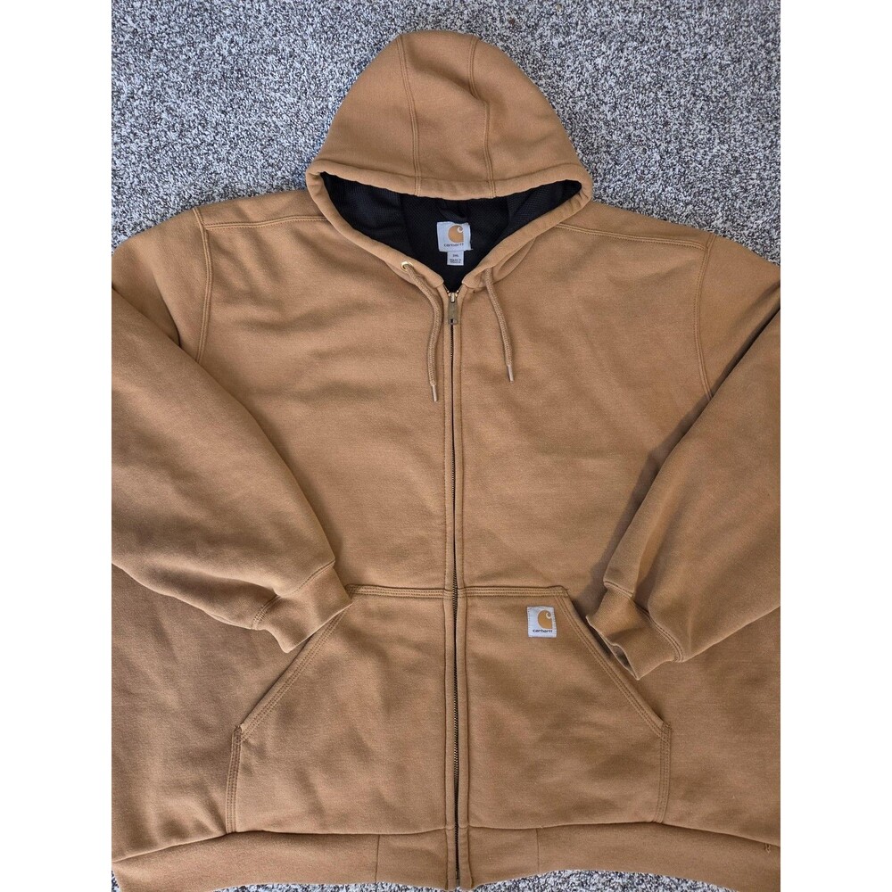 Carhartt Hoodie Mens 3XL Brown Fleece Lined Full Zip Kangaroo Pocket Workwear